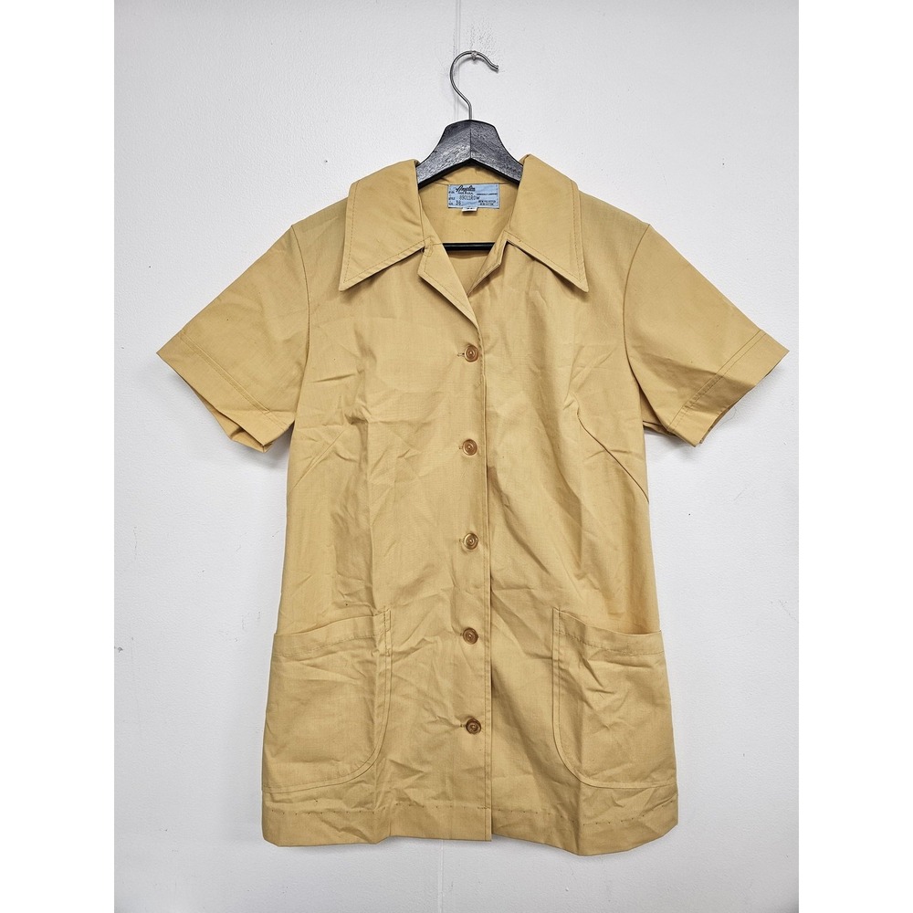 Vintage Angelica Shirt Womens 36 Tan Uniform Smock Tunic Pockets USA 90s